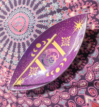 Load image into Gallery viewer, Incense holder enamel bowl purple moon and star 90s aesthetic boho moon phase design