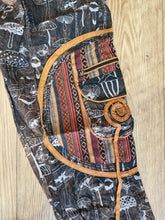 Load image into Gallery viewer, Orange Stonewashed mushroom print cotton trousers unisex hippy festival wear