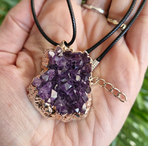 Amethyst cluster pendant ropechain necklace crystals crystal healing natural gemstones