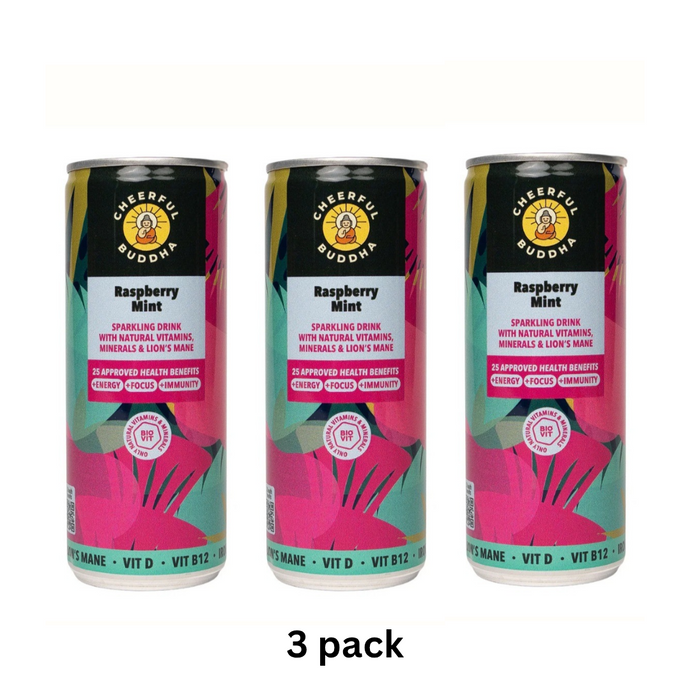 3 PACK Raspberry & Mint Functional Sparkling Drink – Natural Vitamins & Lion’s Mane by cheerful buddha