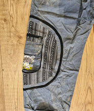 Load image into Gallery viewer, Grey blue Aztec Pocket Loose Fit Mushroom Embroidery Parachute Cargo Bohemian cotton Trousers