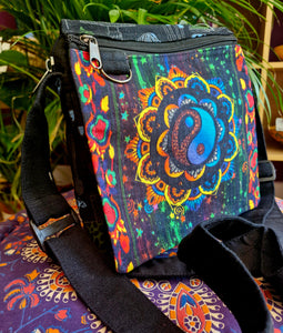 Mandala yingyang black shoulder bag