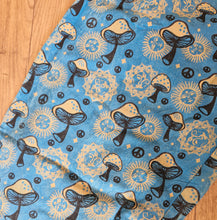 Load image into Gallery viewer, Mushroom moon print hippy trousers festival fashion 100%cotton handprints fairtrade alternative clothing