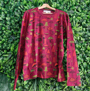 Long sleeved red mushroom tshirt.