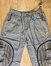 Load image into Gallery viewer, Grey blue Aztec Pocket Loose Fit Mushroom Embroidery Parachute Cargo Bohemian cotton Trousers