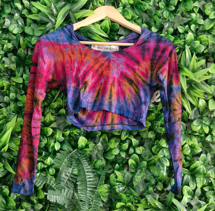 Tie dye long sleeve hooded crop top festival wear hippy alternative clothing