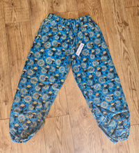 Load image into Gallery viewer, Mushroom moon print hippy trousers festival fashion 100%cotton handprints fairtrade alternative clothing