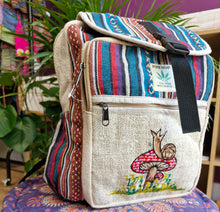 Load image into Gallery viewer, snail on mushroom hemp backpack rucksack hippy bag festival wear alternative 