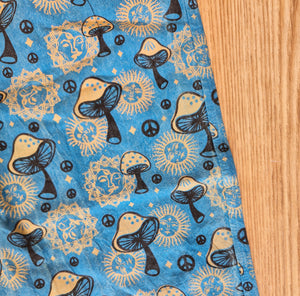Mushroom moon print hippy trousers festival fashion 100%cotton handprints fairtrade alternative clothing