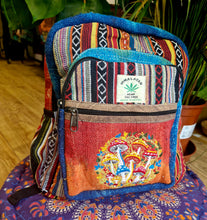 Load image into Gallery viewer, Mushroom tiedye hemp multicoloured hippy backpack rucksack festival fashion alternative fairtrade gift