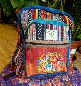 Mushroom tiedye hemp multicoloured hippy backpack rucksack festival fashion alternative fairtrade gift