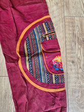 Load image into Gallery viewer, Red Aztec Pocket Loose Fit Mushroom Embroidery Parachute Cargo Bohemian cotton Trousers
