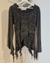 Load image into Gallery viewer, Black pixie hood Acid wash long sleeve top gothic hippie festival wear alternative fashion