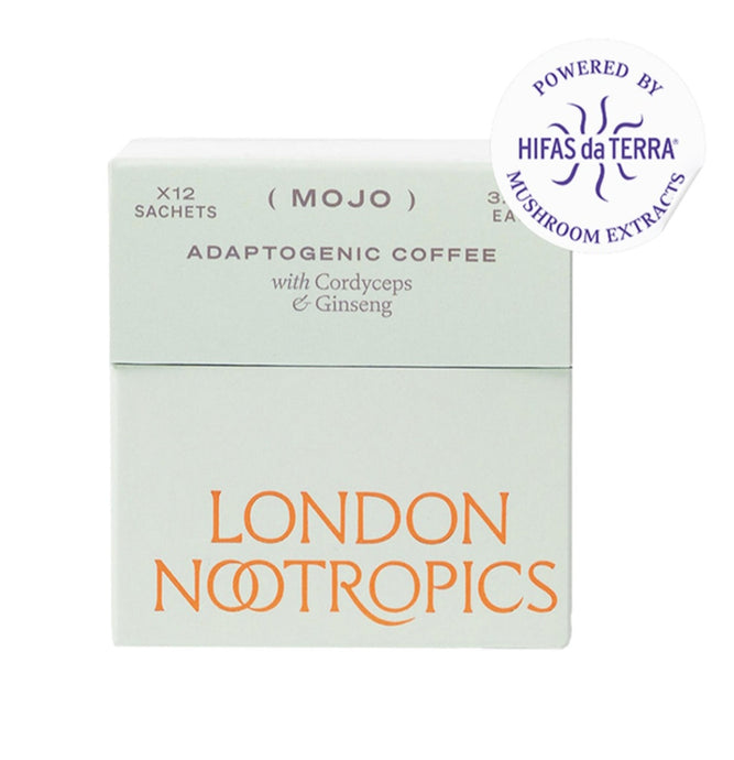 Mojo adaptogenic mushroom coffee box by London Nootropics 15 servings pk. (Cordeceps and gingseng)