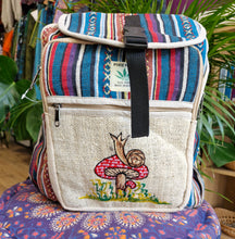 Load image into Gallery viewer, snail on mushroom hemp backpack rucksack hippy bag festival wear alternative 