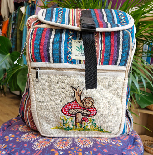 snail on mushroom hemp backpack rucksack hippy bag festival wear alternative 