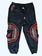 Load image into Gallery viewer, Black Aztec Pocket Loose Fit Mushroom Embroidery Parachute Cargo Bohemian cotton Trousers