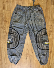 Load image into Gallery viewer, Grey blue Aztec Pocket Loose Fit Mushroom Embroidery Parachute Cargo Bohemian cotton Trousers