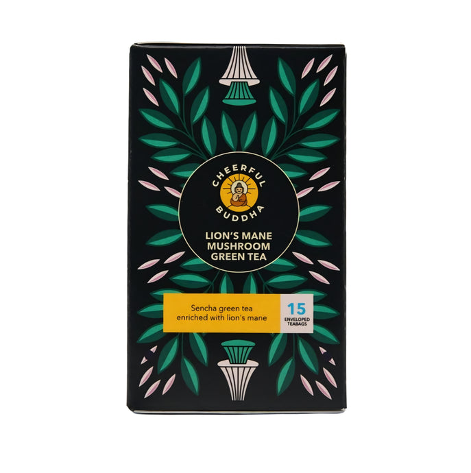 Lions mane mushroom green tea cheerful buddha food supplement nootropics herbal