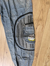 Load image into Gallery viewer, Grey blue Aztec Pocket Loose Fit Mushroom Embroidery Parachute Cargo Bohemian cotton Trousers