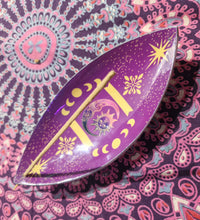 Load image into Gallery viewer, Incense holder enamel bowl purple moon and star 90s aesthetic boho moon phase design