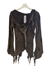 Load image into Gallery viewer, Black pixie hood Acid wash long sleeve top gothic hippie festival wear alternative fashion