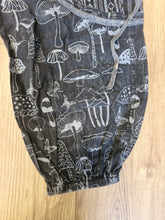 Load image into Gallery viewer, Black Stonewashed mushroom print cotton trousers unisex hippy festival wear