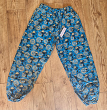 Load image into Gallery viewer, Mushroom moon print hippy trousers festival fashion 100%cotton handprints fairtrade alternative clothing