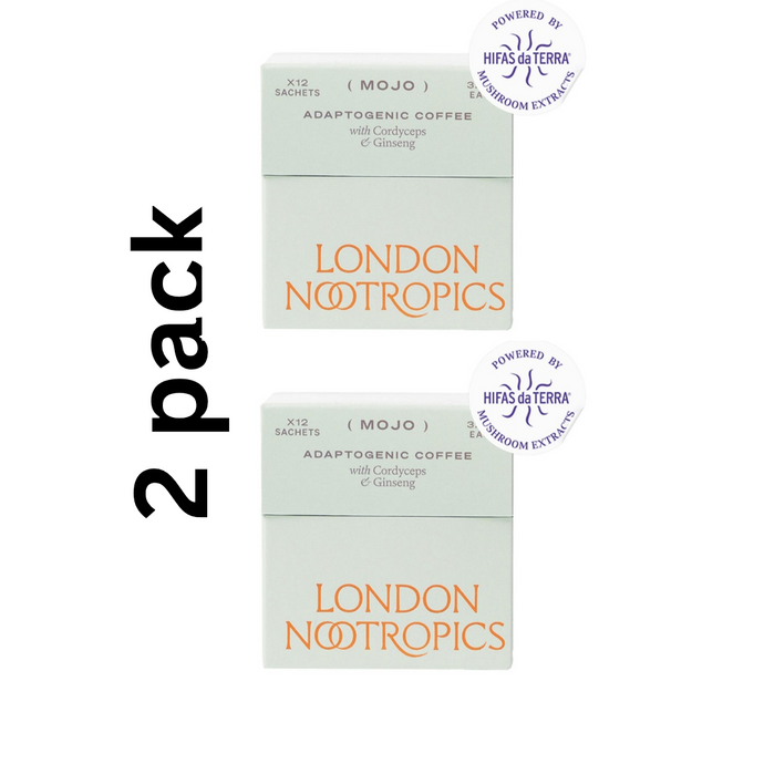 Mojo adaptogenic mushroom coffee box by London Nootropics 2 x 15 servings pk. (Cordeceps and gingseng)