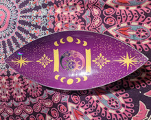 Load image into Gallery viewer, Incense holder enamel bowl purple moon and star 90s aesthetic boho moon phase design