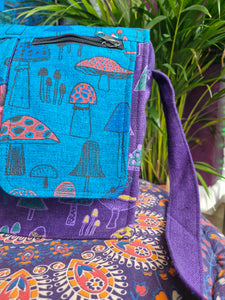 Lotus and mushroom printed with pocket messenger bag