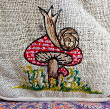 Load image into Gallery viewer, snail on mushroom hemp backpack rucksack hippy bag festival wear alternative 