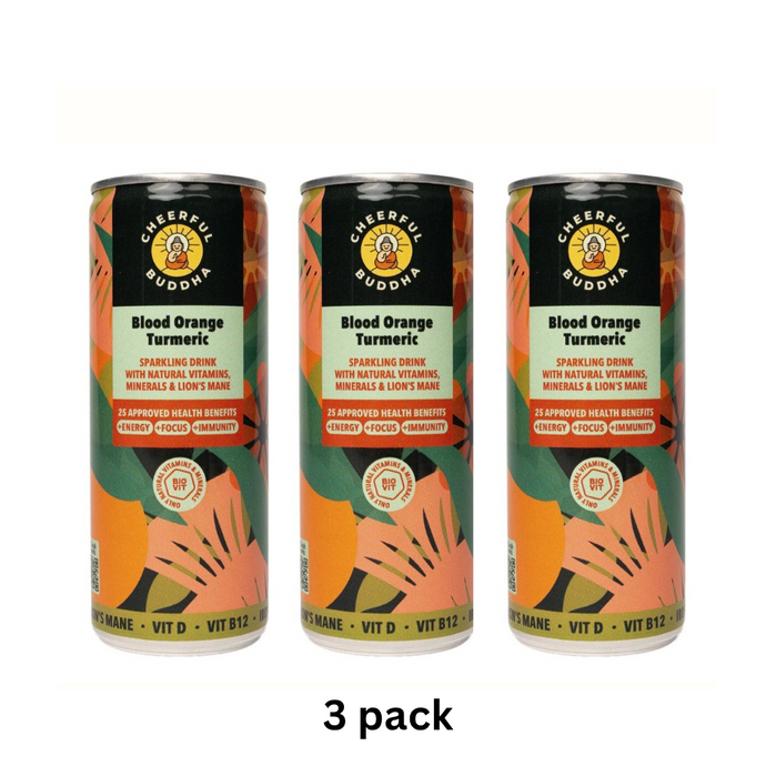 3 PACK Blood Orange & Turmeric Functional Sparkling Drink – Natural Vitamins & Lion’s Mane