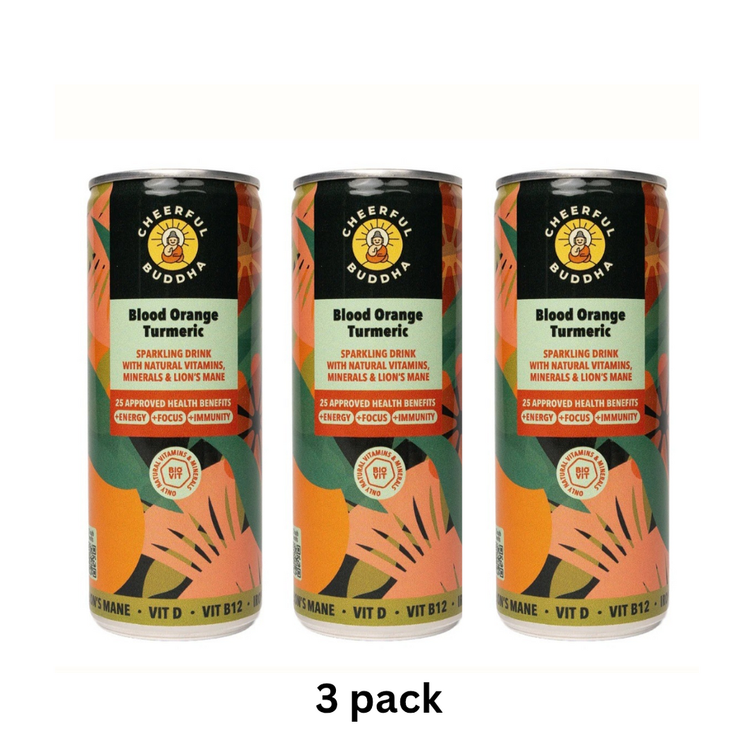 3 PACK Blood Orange & Turmeric Functional Sparkling Drink – Natural Vitamins & Lion’s Mane