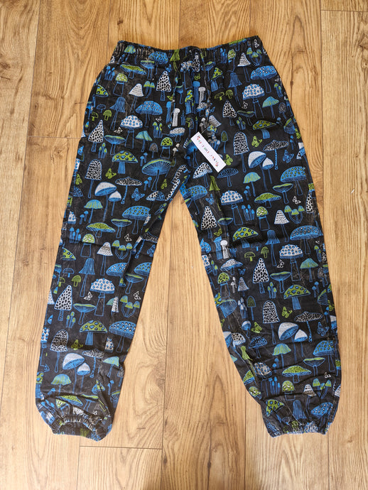 Mushroom moon print hippy trousers festival fashion 100%cotton handprints fairtrade alternative clothing