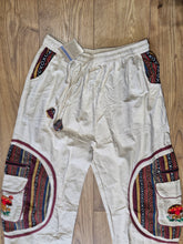 Load image into Gallery viewer, Cream Aztec Pocket Loose Fit Mushroom Embroidery Parachute Cargo Bohemian cotton Trousers