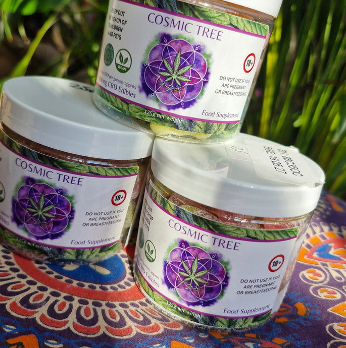 Cosmic tree cbd 25mg broad spectrum gummies teddy bears mixed fruit cherries strawberries edibles food supplement natural pain anxiety relief vegan