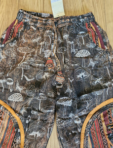 Orange Stonewashed mushroom print cotton trousers unisex hippy festival wear