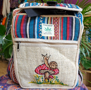 snail on mushroom hemp backpack rucksack hippy bag festival wear alternative 