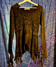 Load image into Gallery viewer, Black pixie hood Acid wash long sleeve top gothic hippie festival wear alternative fashion