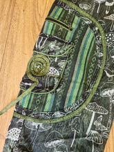 Load image into Gallery viewer, Green Stonewashed mushroom print cotton trousers unisex hippy festival wear