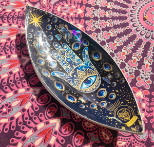 Blue hamsa enamel incense holder boho hippy fairtrade
