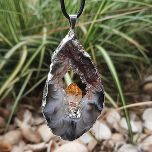 Druzy agate with citrine point necklace crystals jewellery