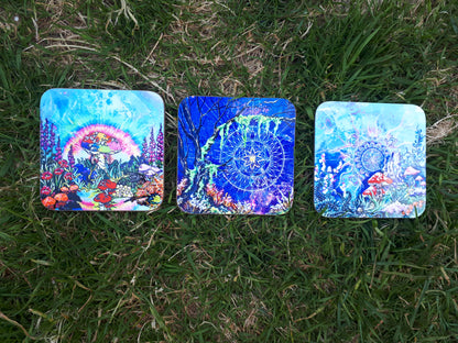 Mushroom forest 3 coaster set