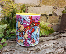 Load image into Gallery viewer, Psychedelic trippy mushroom mug, hippy mug, magic mushroom mug,forager gift,pretty toadstools gift mug, gift for garden lovers