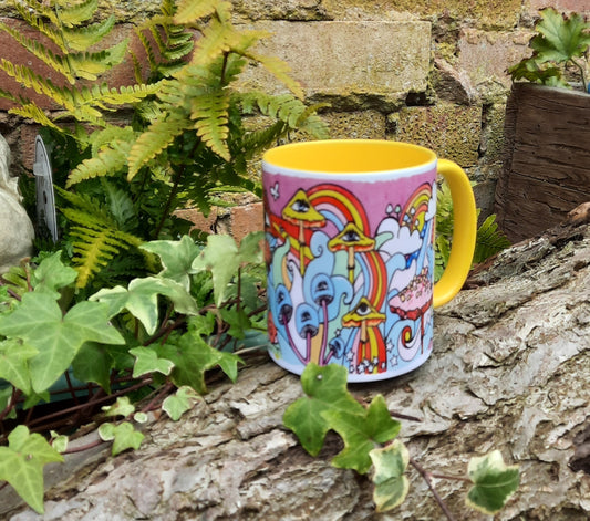 Psychedelic trippy mushroom mug, hippy mug, magic mushroom mug,forager gift,pretty toadstools gift mug, gift for garden lovers