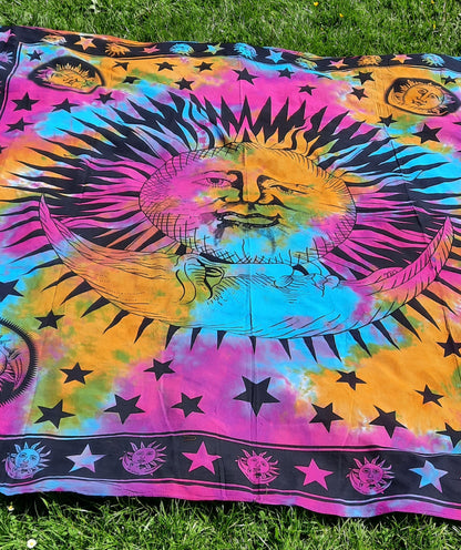 Moon and star zodiac tie dye hippy throw