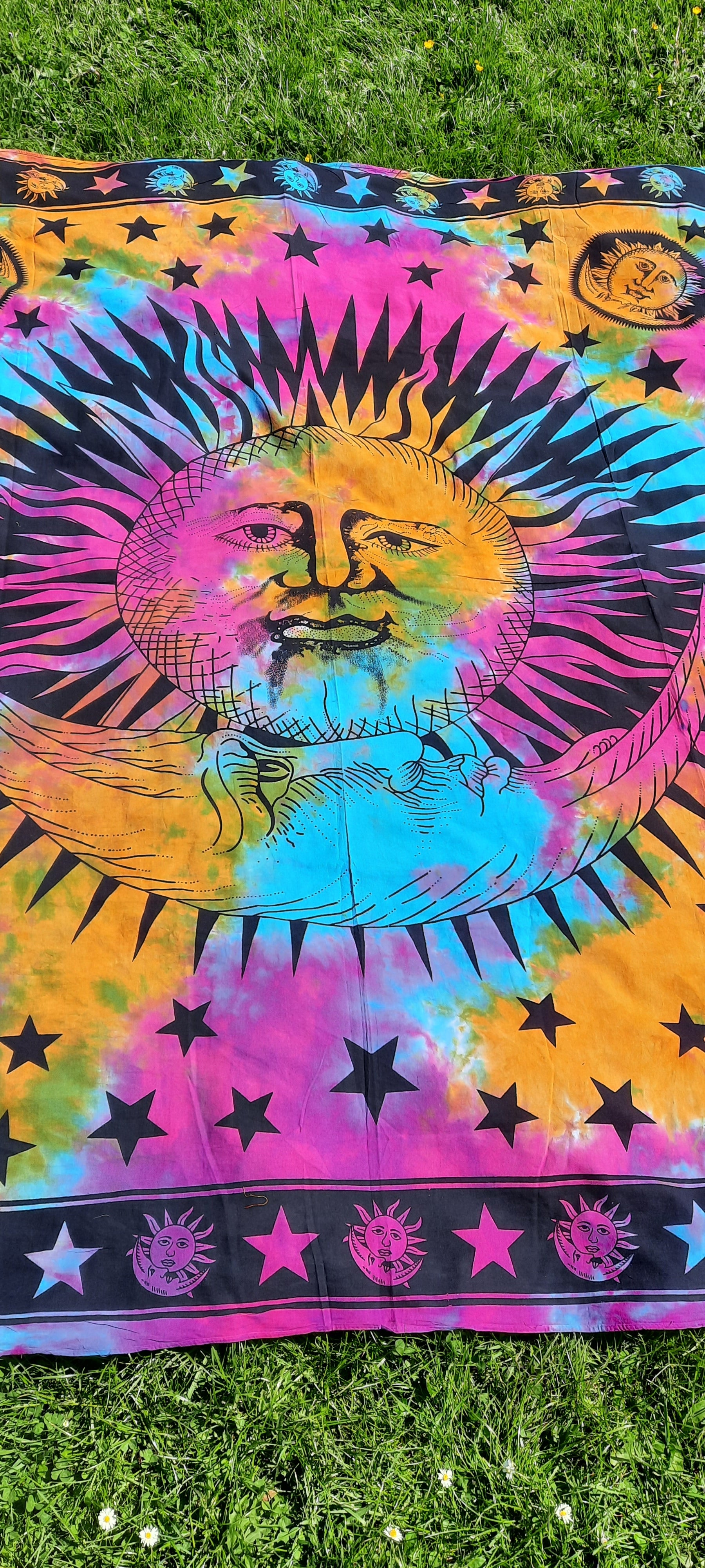 Moon and star zodiac tie dye hippy throw