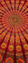 Load image into Gallery viewer, orange and burgandy Flower  peacock mandala indian tapestry, throw, single and double bedspread available