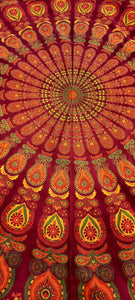 orange and burgandy Flower  peacock mandala indian tapestry, throw, single and double bedspread available
